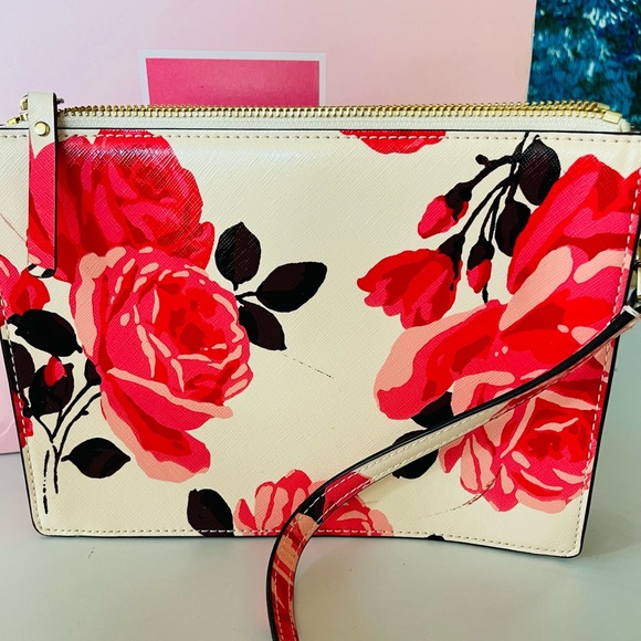 Kate Spade pink red roses rose crossbody Barbie bag purse leather NEW & UNWORN - Picture 2 of 4